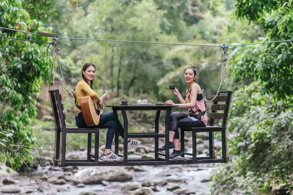 Drinking Coffee On Zipline at Nam Kat Yorla Pa
