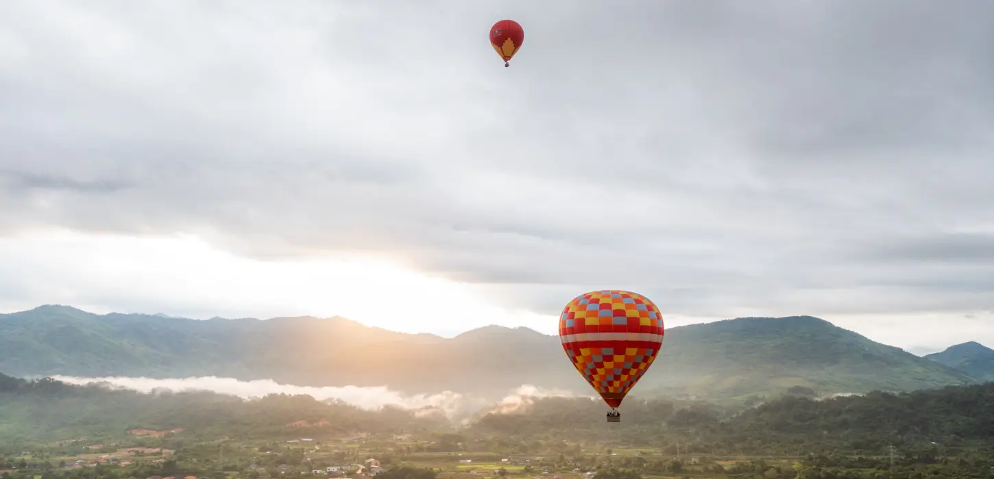 Sunrise City View Hot Air Balloon Over Vang Vieng