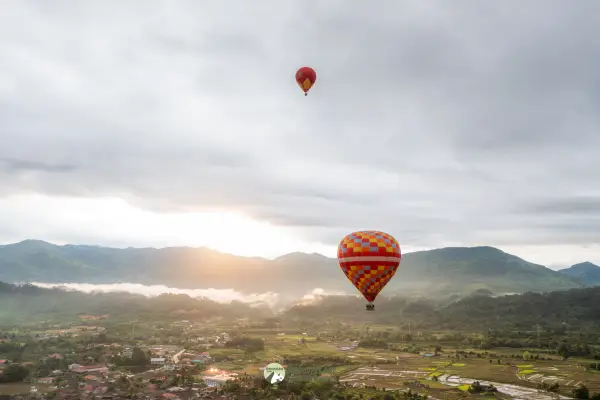 Sunrise City View Hot Air Balloon Over Vang Vieng