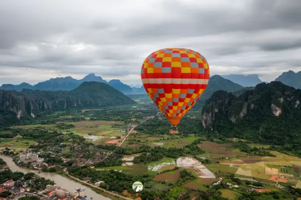 Sunset City View Hot Air Balloon Over Vang Vieng